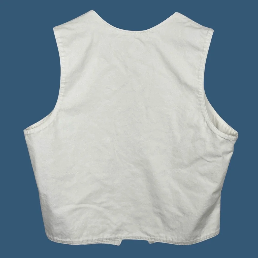 Vintage Embroidered Birdhouse V Neck Button Vest Womens L Made‎ in USA Americana